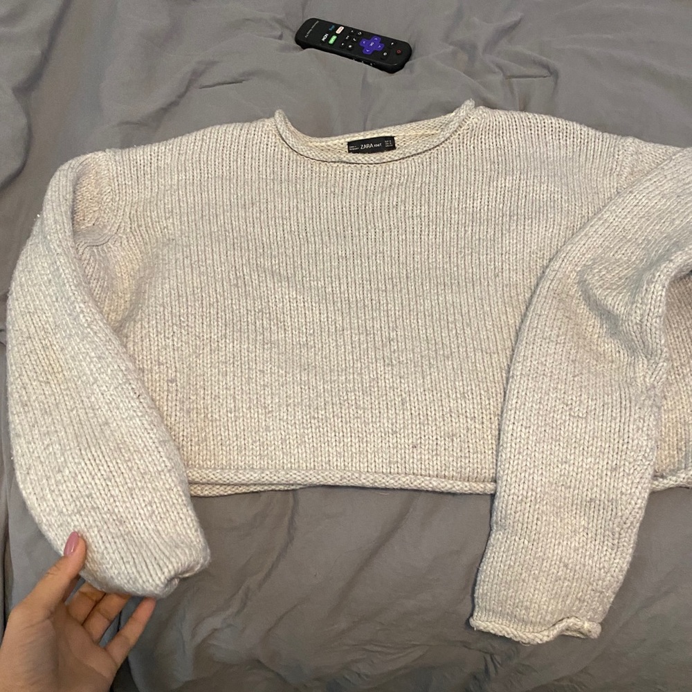 Zaraknit knit gray scoop neck cropped sweater